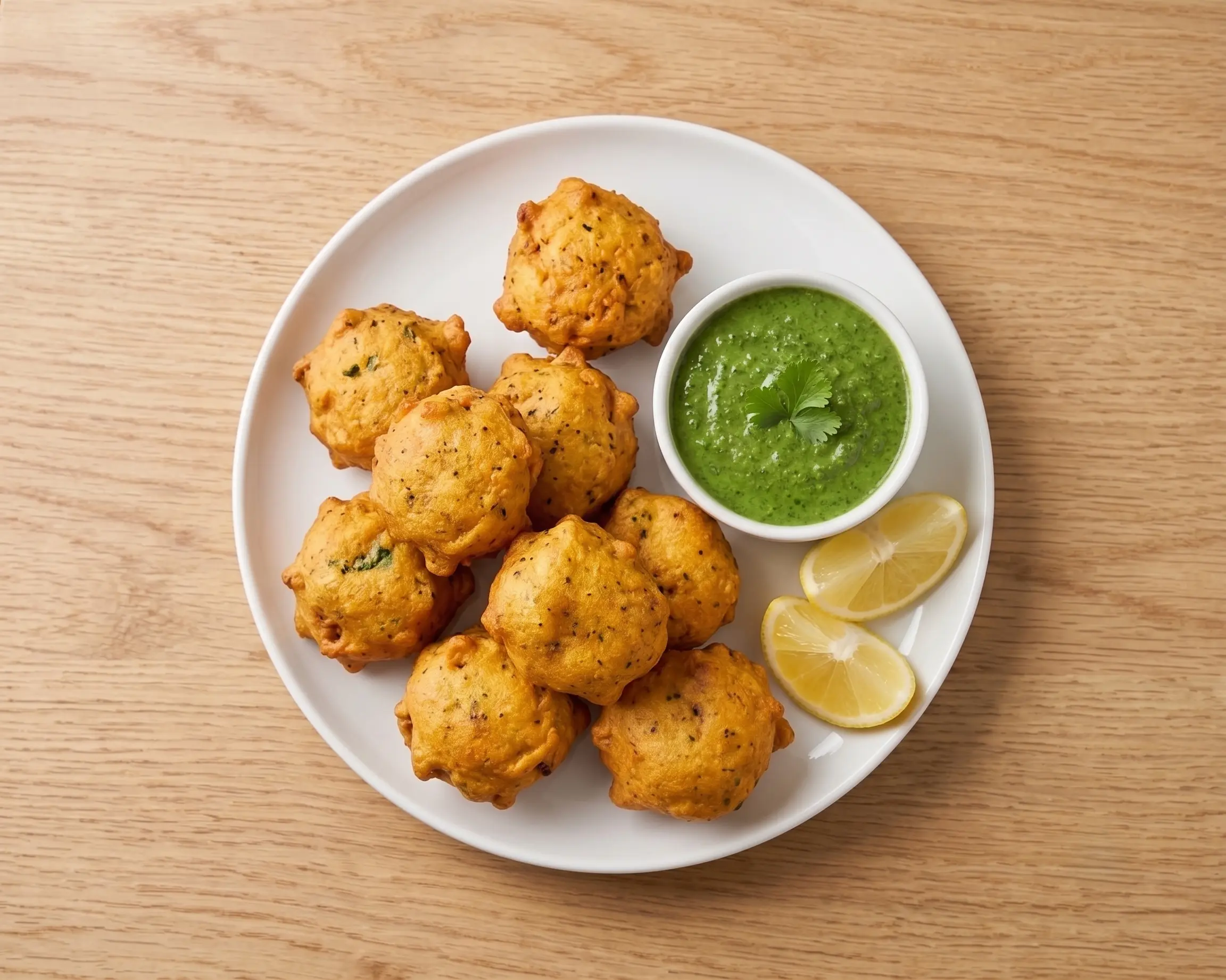 Paneer pakora fritters served with mint chutney at Rockfort Authentic Chettinadu & Indian Cuisine, Calgary
